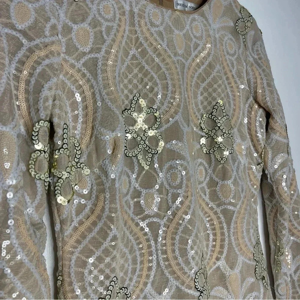 Dress The Population Women's Long Sleeve Pink and Gold Dress Size Small Sequin - Picture 5 of 6